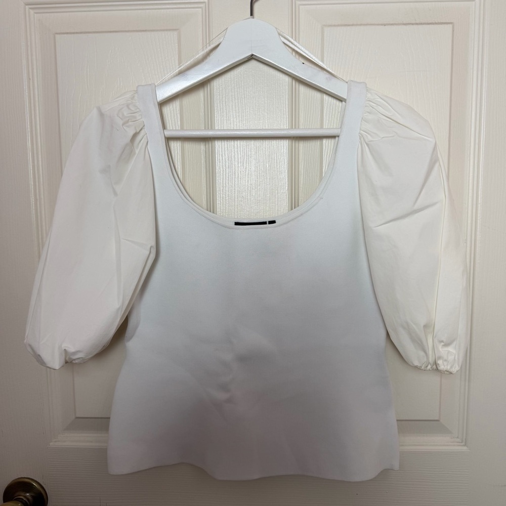 Theory Glossed Scoop Top White Puff Sleeve Size S - Picture 4 of 6